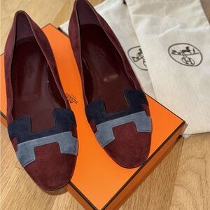 Women's hermes Suede Loafers - Burgundy and Blue